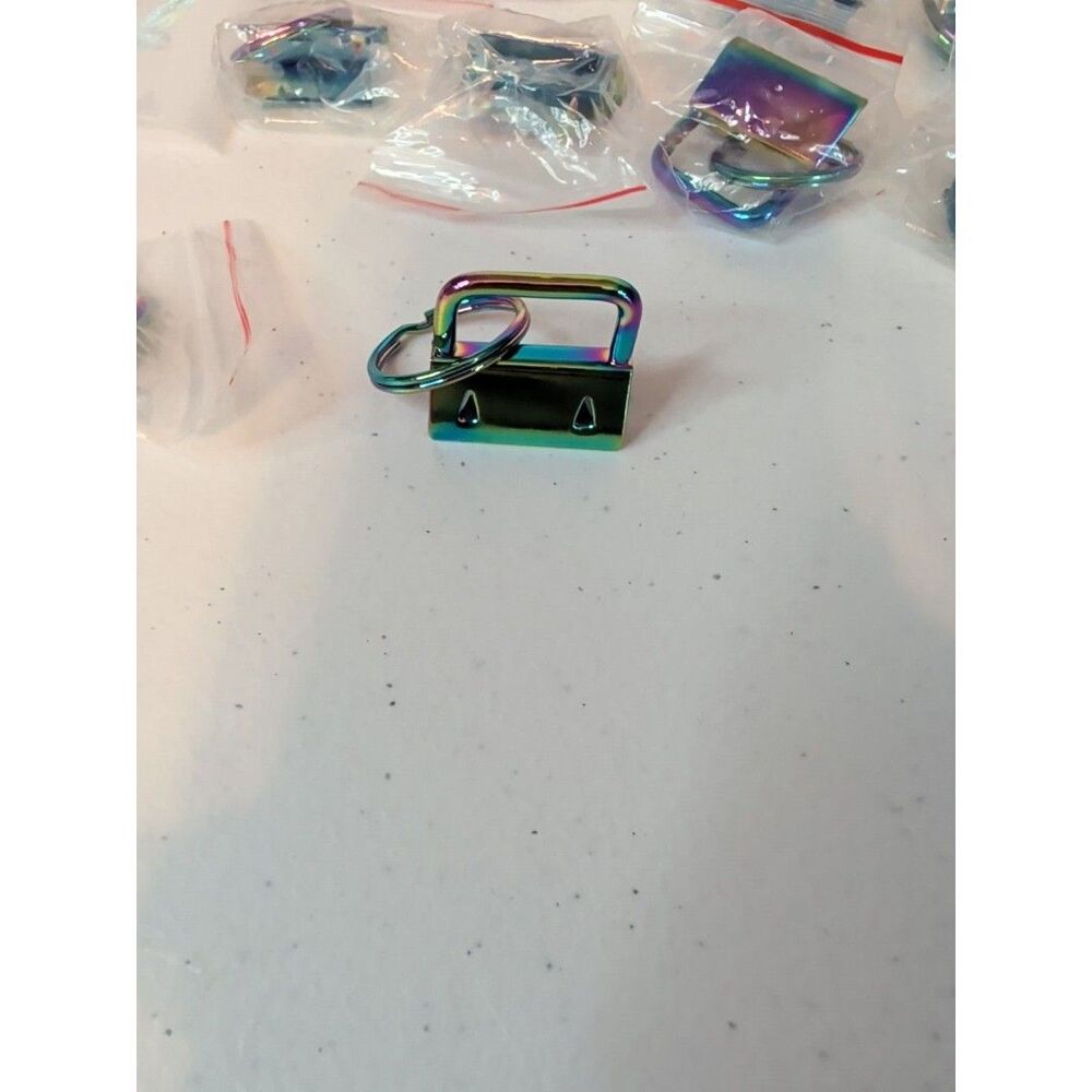 1" Iridescent Rainbow Key Fob Hardware with Key Ring 11 pk